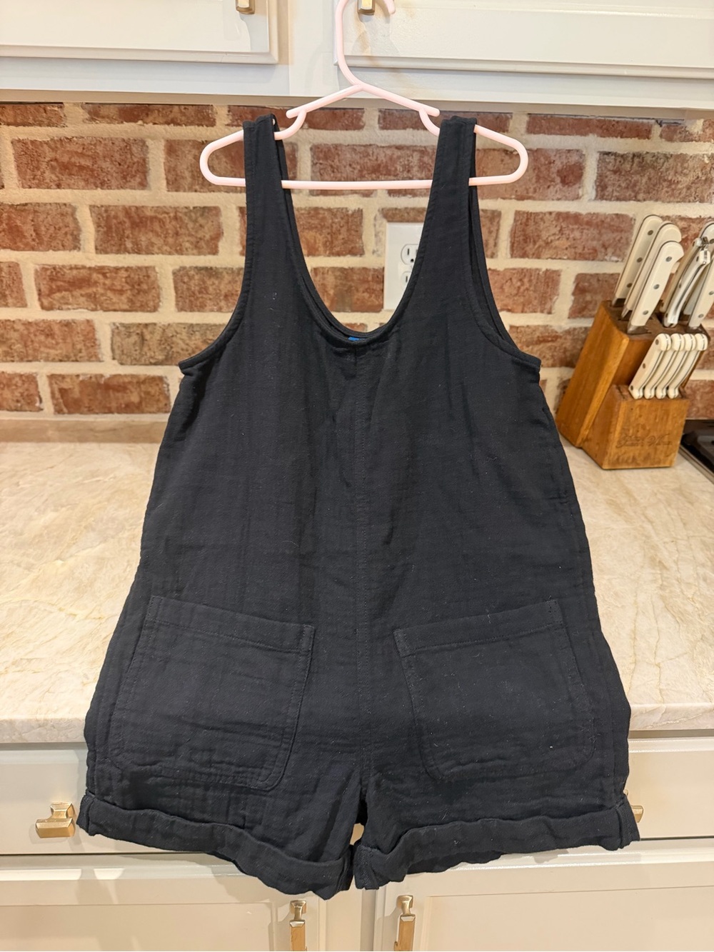 Old Navy Youth Girls Black Sleeveless Short Romper with Front Pockets